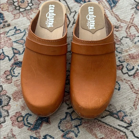 SANDGRENS Dublin Clog Mules Vegetable Tanned Light Wooden Base 38 EU 7-7.5 US - Picture 2 of 6